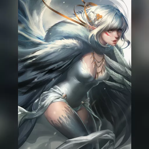 artist:sakimichan medium:artwork medium:drawing plus_artist // 1280x1683 // 383.0KB // jpg // image/jpeg // playful_snow_harpy_by_sakimichan-d5odkw1