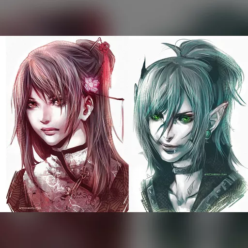 artist:sakimichan medium:artwork medium:drawing plus_artist // 1060x754 // 965.1KB // jpg // image/jpeg // _good__n_evil_face__by_sakimichan