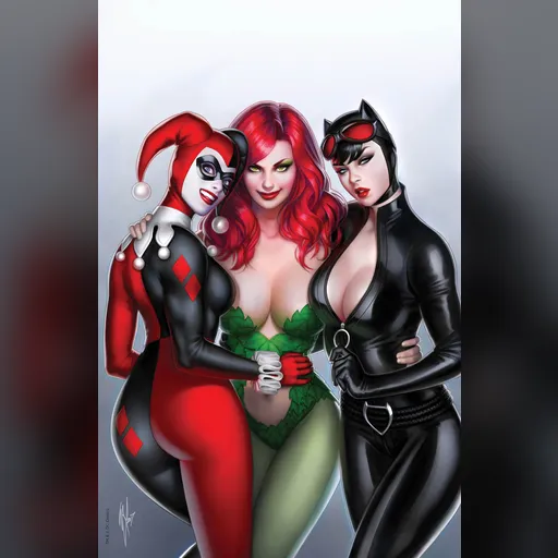 alias:harley_quinn alias:poison_ivy artist:warren_louw character:harleen_quinzel character:pamela_isley character:selina_kyle medium:artwork publisher:dc series:batman // 1987x3056 // 320.5KB // jpg // image/jpeg // Harley_Quinn_25th_Anniversary_Special_Vol_1_1_Louw_Virgin_Classic_Variant