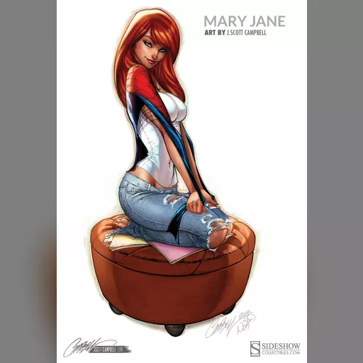 artist:j_scott_campbell character:mary_jane_watson medium:artwork publisher:marvel series:spider-man // 1200x1742 // 870.3KB // jpg // image/jpeg // mary_jane_sideshow_statue_print_artwork_by_j_scott_campbell-