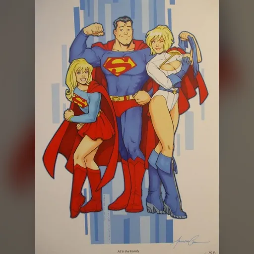 alias:karen_starr alias:power_girl alias:supergirl artist:amanda_conner character:kara_zor-el character:kara_zor-l medium:artwork publisher:dc series:superman // 578x800 // 265.1KB // jpg // image/jpeg // Superman All In The Family Print - Amanda Conner