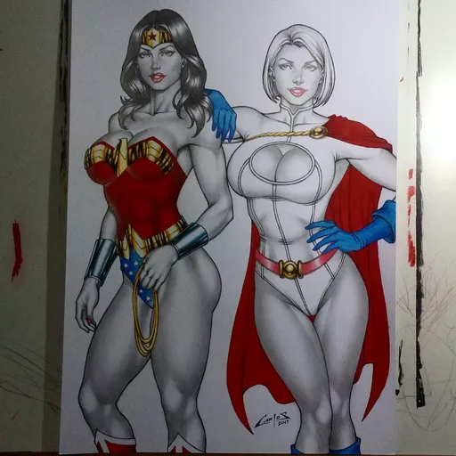 alias:karen_starr alias:power_girl alias:wonder_woman artist:carlos_braga character:diana_of_themyscira character:kara_zor-l medium:artwork medium:drawing publisher:dc style:benes // 1534x1534 // 233.9KB // jpg // image/jpeg // ww_and_pg__commission_done_____by_carlosbragaart80-dauco88