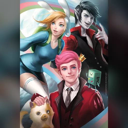 artist:sakimichan medium:artwork medium:drawing plus_artist // 824x1200 // 808.7KB // jpg // image/jpeg // adventure_time_group_photo_by_sakimichan-d65fe7k