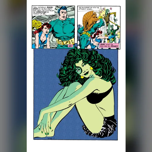 alias:she-hulk character:jennifer_walters publisher:marvel run:sensational_she-hulk series:she-hulk skin:green // 1988x3056 // 2.3MB // jpg // image/jpeg // 3Sensational She-Hulk by John Byrne - The Return - c045 (v00) - p330 [Digital-HD] [danke]-0323