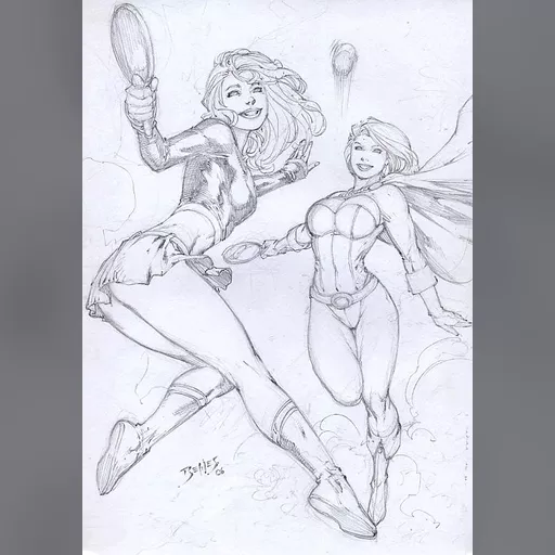 alias:karen_starr alias:power_girl alias:supergirl artist:ed_benes character:kara_zor-el character:kara_zor-l grayscale medium:artwork medium:drawing publisher:dc series:superman style:benes // 562x800 // 79.5KB // jpg // image/jpeg // SG_and_PG_Benes_2