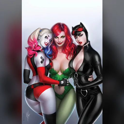 alias:harley_quinn alias:poison_ivy artist:warren_louw character:harleen_quinzel character:pamela_isley character:selina_kyle medium:artwork publisher:dc series:batman // 1987x3056 // 321.8KB // jpg // image/jpeg // Harley_Quinn_25th_Anniversary_Special_Vol_1_1_Louw_Virgin_Variant