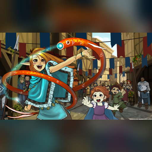 artist:ronindude medium:artwork medium:drawing // 7000x4000 // 9.3MB // webp // image/webp; lossless=true // catfish_kite_festival__colored_sketch_by_ronindude-d8isvs4