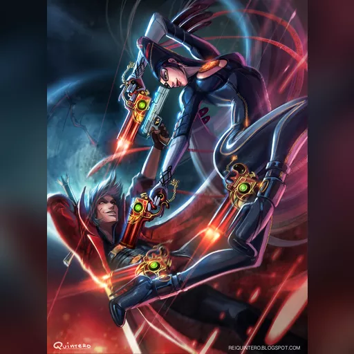 artist:reiq character:bayonetta eyeglasses medium:artwork medium:drawing plus_artist series:bayonetta // 900x1221 // 817.3KB // jpg // image/jpeg // Bayonetta_vsDante_Final900 (1) (2)