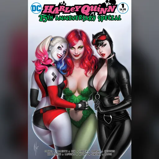 alias:harley_quinn alias:poison_ivy artist:warren_louw character:harleen_quinzel character:pamela_isley character:selina_kyle medium:artwork publisher:dc series:batman // 1987x3056 // 425.1KB // jpg // image/jpeg // Harley_Quinn_25th_Anniversary_Vol_1_1_Louw_Variant