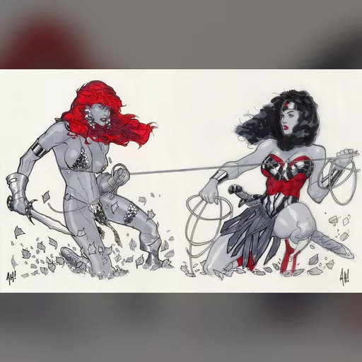 alias:wonder_woman artist:adam_hughes character:diana_of_themyscira character:red_sonja medium:artwork publisher:dc // 1647x1015 // 185.4KB // jpg // image/jpeg // Red_Sonja__Wonder_Woman