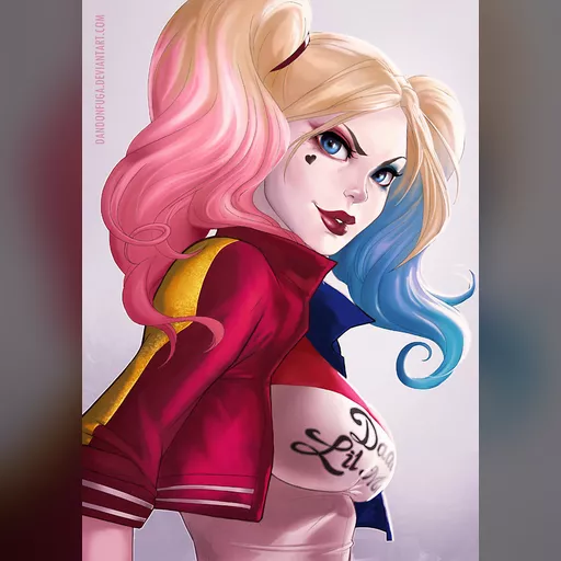 alias:harley_quinn artist:dandon_fuga character:harleen_quinzel medium:artwork medium:drawing publisher:dc series:batman // 650x920 // 112.3KB // jpg // image/jpeg // pink_blue_by_dandonfuga-d8si8q4