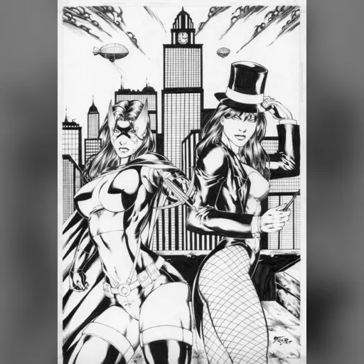 artist:fred_benes character:zatanna_zatara grayscale huntress medium:artwork medium:drawing publisher:dc series:batman style:benes // 547x800 // 280.2KB // jpg // image/jpeg // FB_HuntressZatanna