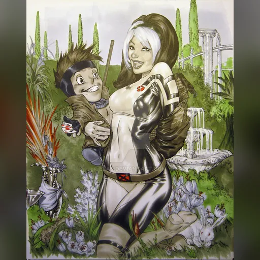 alias:rogue artist:eric_basaldua character:anna_marie gambit medium:artwork publisher:marvel series:x-men // 800x1003 // 405.1KB // jpg // image/jpeg // rogue_with_gambit_plushy_by_me_e_bas_by_ebas-dc06nin