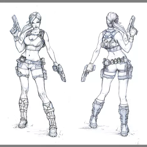 character:lara_croft medium:artwork official_artwork series:tomb_raider tomb_raider_underworld // 3414x3300 // 4.0MB // jpg // image/jpeg // Lara-and-gear-_3